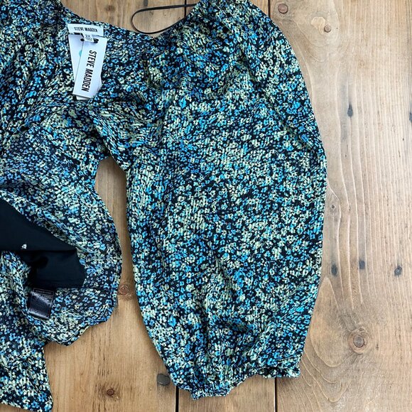 NWT Steve Madden Floral Blouse Lined 2X‎ Blue Yellow Top Women's Plus - Picture 7 of 8